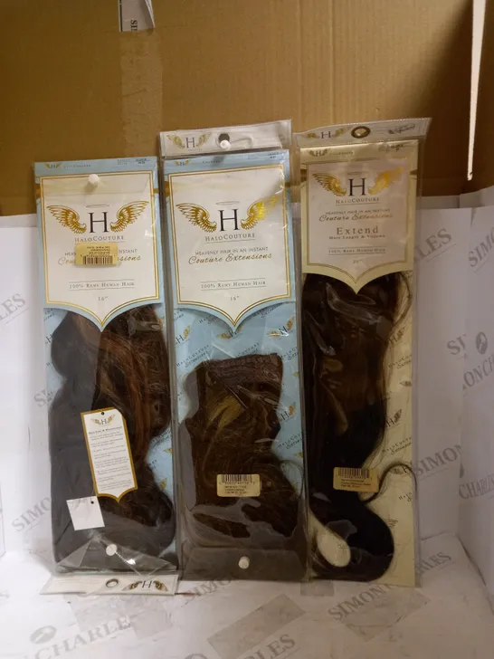 LOT OF 3 HALO COUTURE HAIR EXTENSIONS TO INCLUDE 16" #1B-30, 16" #4-27, 20" #3