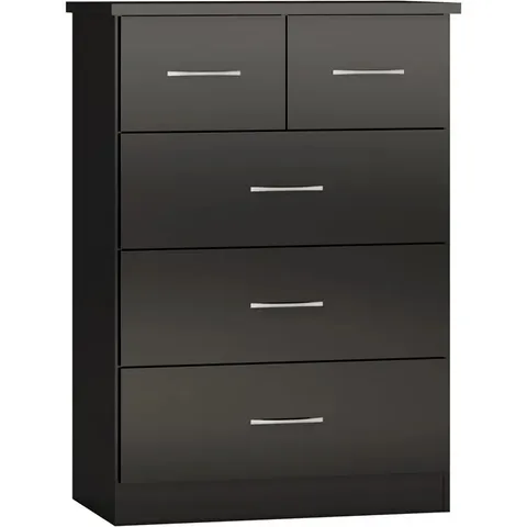 BOXED DESIGNER CASCIO 5 DRAWER CHEST OF DRAWERS BLACK GLOSS (2 BOXES)