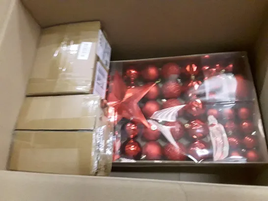 BOX CONTAINING APPROXIMATELY 3 BRAND NEW RED VALUE BAUBLE PACKS & 2 BRAND NEW ANGEL BAUBLE 3 PACKS 