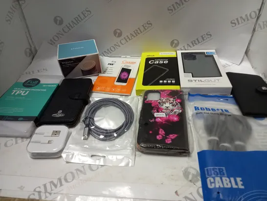 LOT OF ASSORTED ELECTRICAL ITEMS TO INCLUDE IPHONE CHARGERS, PHONE CASES AND SCREEN PROTECTOR