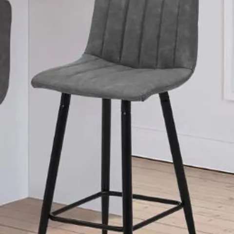 BOXED CUMMER SET OF TWO GREY FAUX LEATHER BARSTOOLS