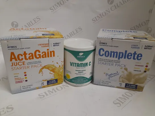 BOX OF 3 HEALTH & FOOD SUPLIMENT BOTTLES TO CONTAIN ACTA GAIN, COMPLETE, VITAMIN C IMMUNE SUPPORT 