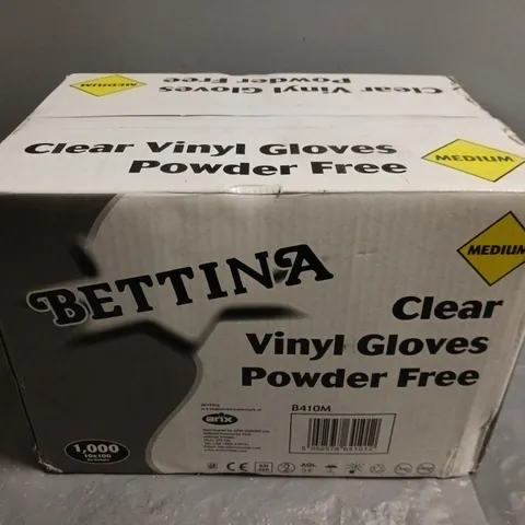 BOXED BETTINA CLEAR VINYL POWDER FREE GLOVES - SIZE MEDIUM (QTY 1000)