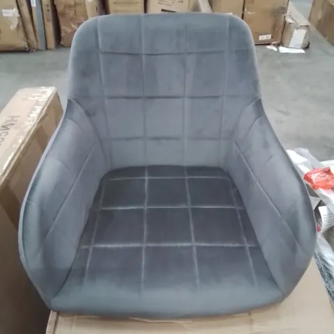 A BOXED PAIR OF GREY VELVET UPHOLSTERED DINING ROOM CHAIRS 