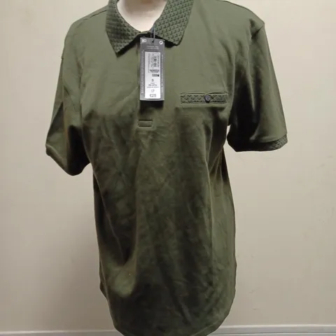 M&S COTTON REGULAR FIT BUTTON COLLAR SHIRT - MOSS GREEN - SMALL