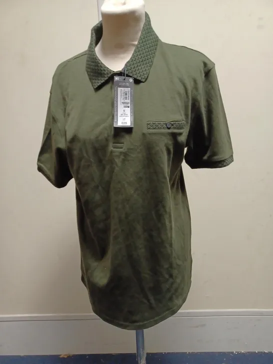 M&S COTTON REGULAR FIT BUTTON COLLAR SHIRT - MOSS GREEN - SMALL