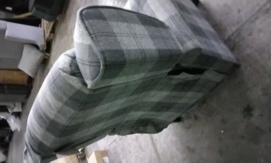 QUALITY DESIGNER LIGHT/DARK GREY TARTAN FABRIC PUSHBACK RECLINER ARMCHAIR 