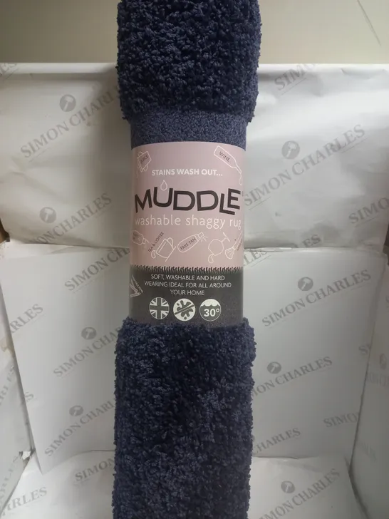 MUDDLE WASHABLE SHAGGY RUG NAVY