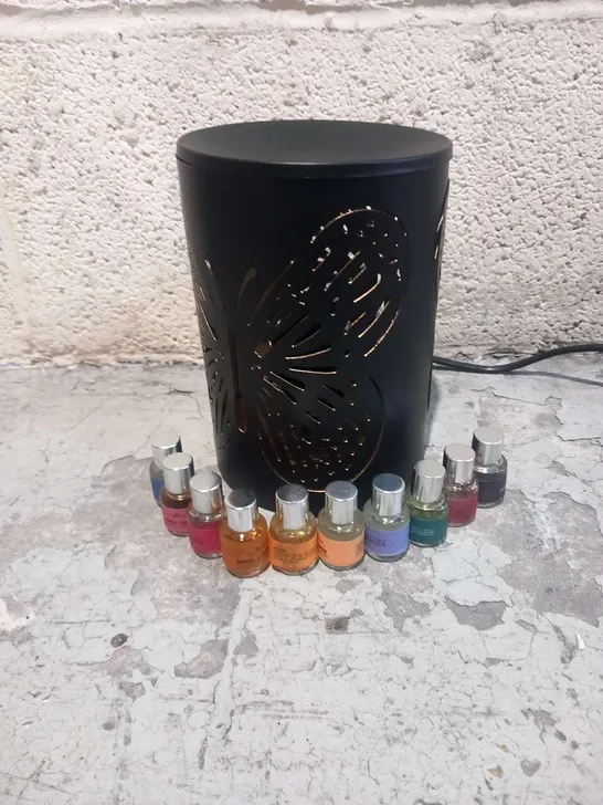 APPROXIMATELY 16 BRAND NEW TABLE DECORATIVE DIFFUSOR LAMP WITH SET OF 10 AROMA OIL (5 ML) (BUTTERFLY PATTERN)