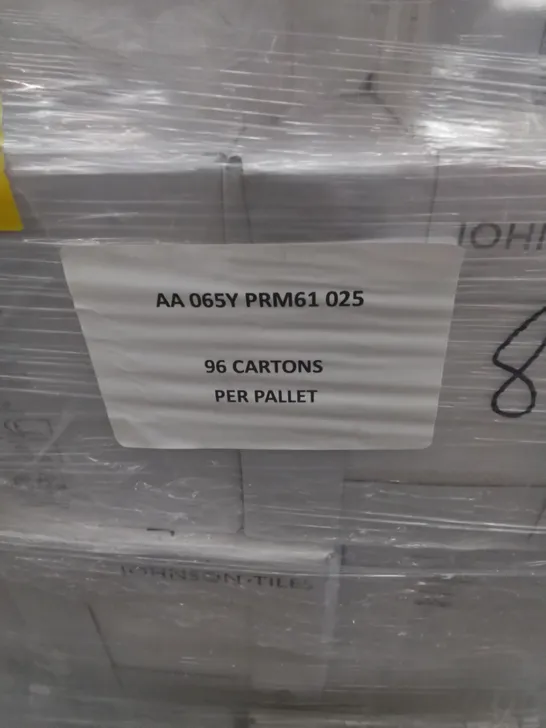 PALLET TO CONTAIN APPROX 96 X PACKS OF BRAND NEW JOHNSON GLAZED WALL TILES IN MICRO RICE/VICTORIAN GREEN - 25 TILES PER PACK // TILE SIZE: 197 X 197 X 6.5mm