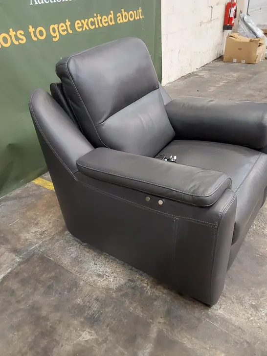 QUALITY ITALIAN DESIGNER PARMA ELECTRIC RECLINER CHAIR IN GREY LEATHER 