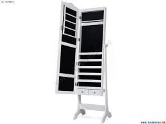 BOXED COSTWAY JEWELLERY CABINET FREE STANDING LOCKABLE JEWELRY ARMOIRE ORGANIZER W/ LED LIGHTS - WHITE