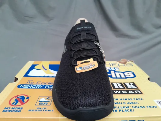 BOXED SKECHERS WORK FOOTWEAR LIP ONS IN BLACK - UK 6