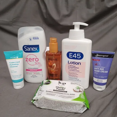 APPROXIMATELY 20 ASSORTED COSMETIC PRODUCTS TO INCLUDE E45 LOTION, SANEX SHOWER GEL AND CHEEKY PANDA CLEANSING WIPES