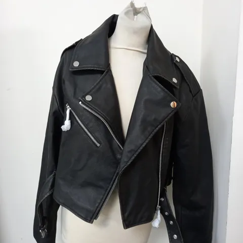 ZARA BLACK CROPPED LEATHER JACKET - UK L