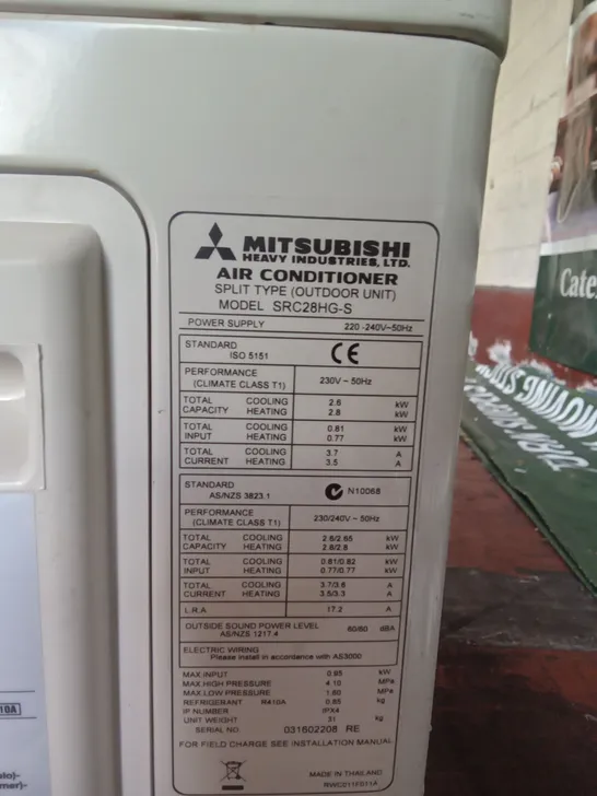 MITSUBISHI AIR CONDITIONING UNIT SRC28HG-S