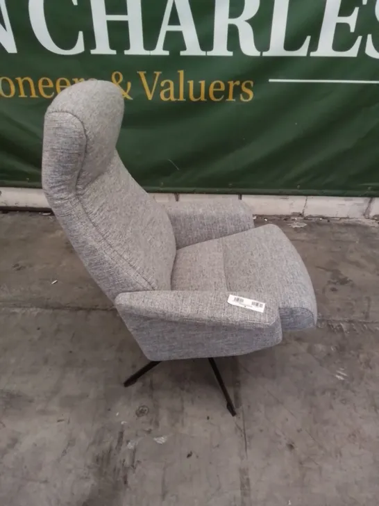 DESIGNER G PLAN MADE LUKAS MAN CASUAL PIERO SILVER FABRIC SWIVEL CHAIR & FOOTSTOOL