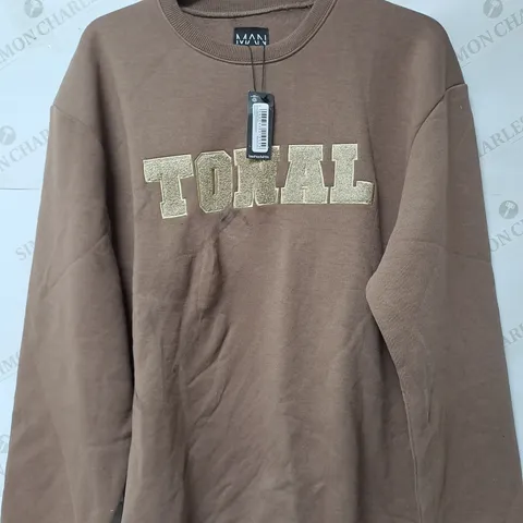 BOOHOO MAN TAIL OVERSIZED BORG SWEATSHIRT IN BROWN - LARGE