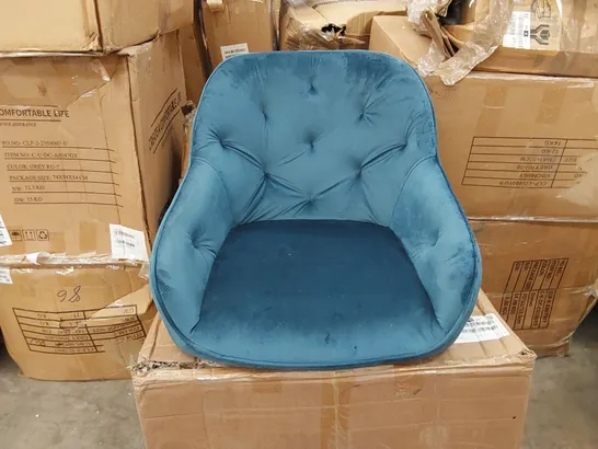 BOXED SET OF 2 BLUE VELVET BAR CHAIRS (1 BOX)