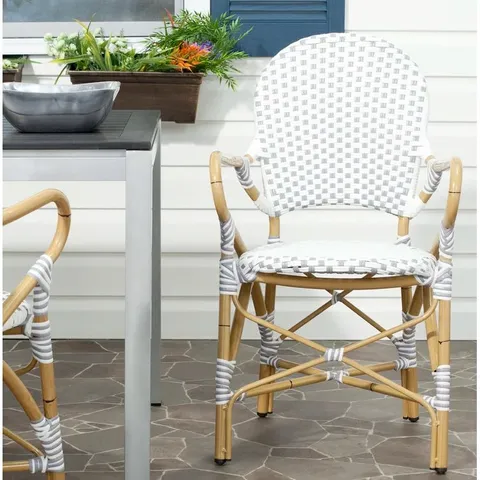 BOXED CHARLBURY STACKING GARDEN CHAIRS IN GREY / WHITE- SET OF 2