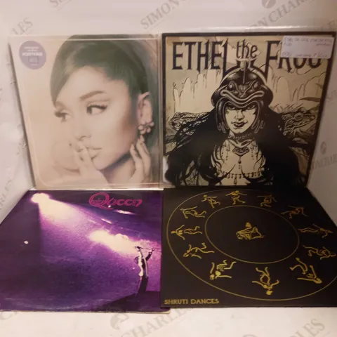 LOT OF APPROXIMATELY 12 ASSORTED VINYLS, TO INCLUDE ARIANA GRANDE, QUEEN, ETHEL THE FROG, ETC