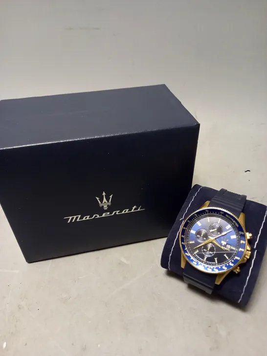 BOXED MASERATI 44mm CHRONOGRAPH BLUE DIAL WATCH