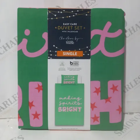 BRAND NEW 'MAKING SPIRITS BRIGHT' EASY CARE SINGLE DUVET SET WITH TWO PILLOWCASES- 100% COTTON