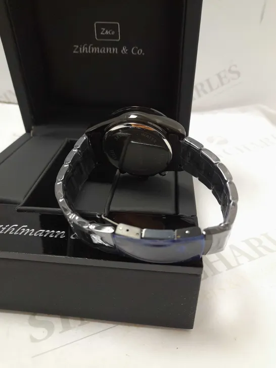 ZIHLMANN & CO BLACK TRIPLE DIAL STRAP WRISTWATCH