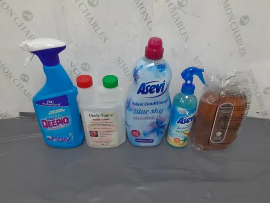 LOT OF APPROXIMATELY 12 ASSORTED LIQUIDS TO INCLUDE FLOOR CLEANER, ASEVI AND AIR FRESHNER - COLLECTION ONLY