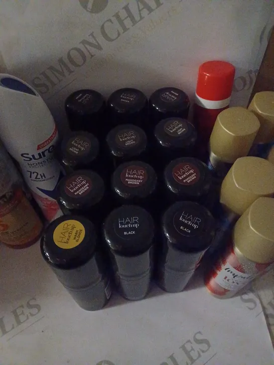 BOX OF HOUSEHOLD ITEMS TO INCLUDE IMPULSE SPRAYS , RAPID FOAMING SHAVE GEL , ETC