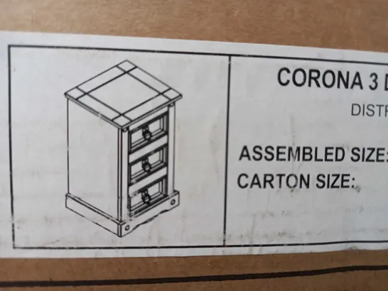 CORONA 3 DRAWER BEDSIDE TABLE