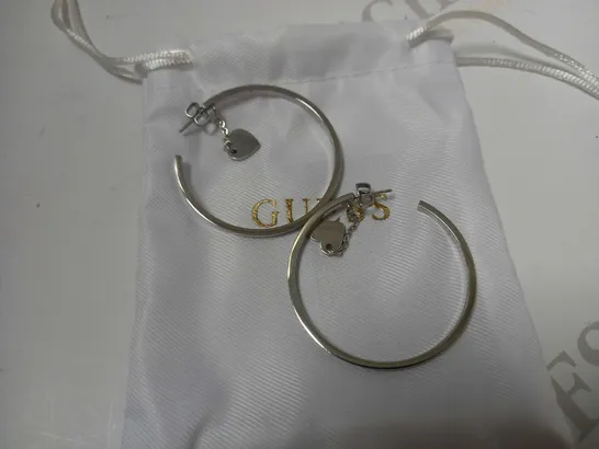 BOX OF 2 GUESS ITEMS ROUND HARMONY LADIES HOOP EARRINGS AND HEART TO HEART LADIES HOOP EARRINGS  RRP £88