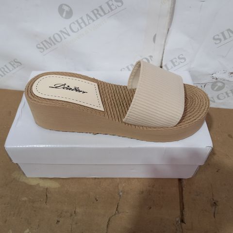 BOXED PAIR OF DESIGNER WEDGE SLIDERS SIZE UNSPECIFIED