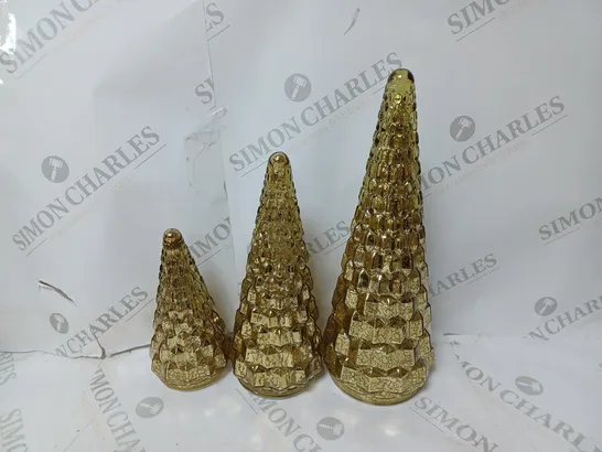 ALISON CORK SET OF 3 MERCURY GLASS TREES IN ANTIQUE GOLD