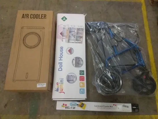 PALLET OF ASSORTED ITEMS INCLUDING AIR COOLER, LAVIEVERT PUZZLE MAT, JUMINI DOLL HOUSE, 3 WHEEL WALKER, FOOT SPA MASSAGER, TURNTABLE SYSTEM