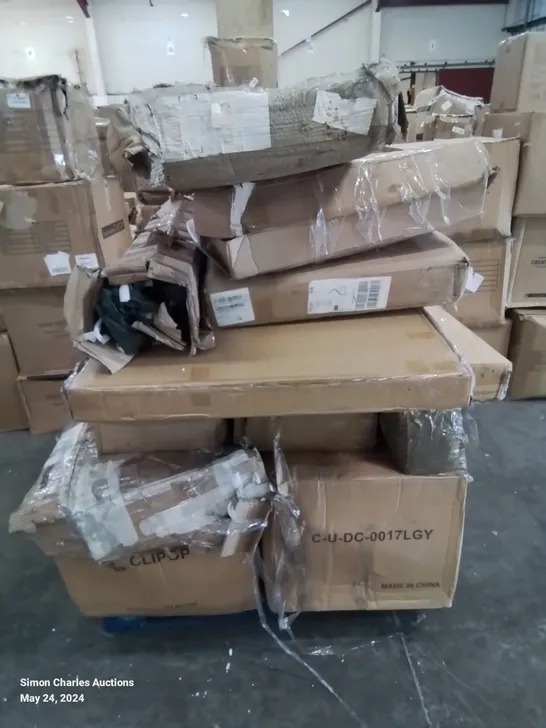 A PALLET OF VARIOUS FURNITURE PARTS AND CUSHIONS 