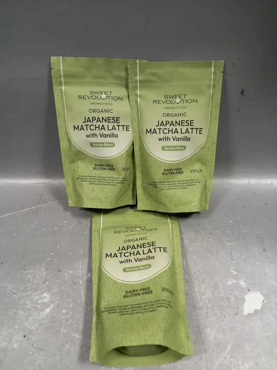 3 X SEALED SWEET REVOLUTION ORGANIC JAPANESE MATCHA LATTE WITH VANILLA - 3 X 250G