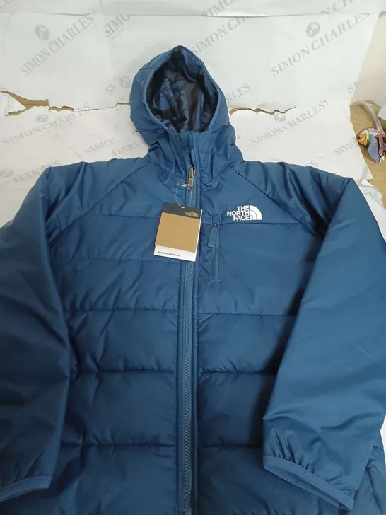 THE NORTH FACE NAVY PADDED JACKET WITH HOOD - LARGE