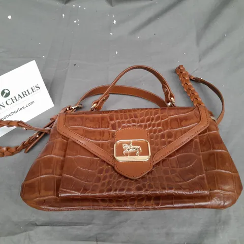 PAUL COSTELLOE DRESSAGE LEATHER CROC TAN LADIES HANDBAG