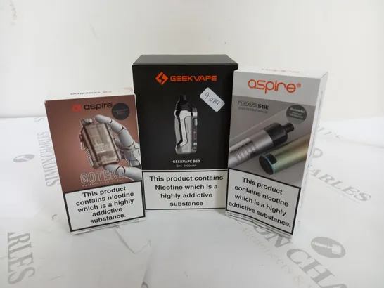 APPROXIMATELY 20 VAPES & E-CIGARETTES TO INCLUDE GEEKVAPE B60, ASPIRE GOTEK, ASPIRE FLEXUS, ETC