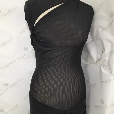 OH POLLY SHEER RUCHED CUTOUT DRESS IN BLACK SIZE 8