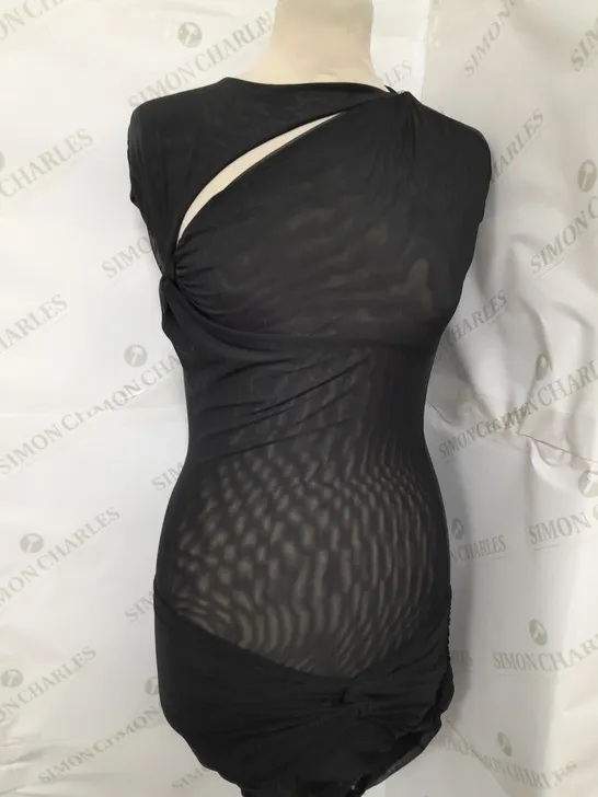 OH POLLY SHEER RUCHED CUTOUT DRESS IN BLACK SIZE 8