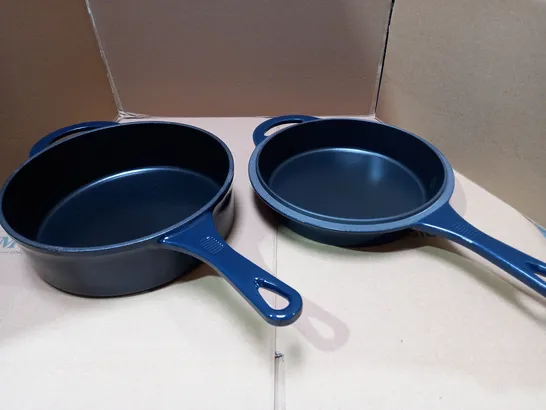 BRAND NEW COOKS ESSENTIALS 2-PIECE CAST IRON DOUBLE DUTY CASSEROLE WITH SKILLET LID - BLUE