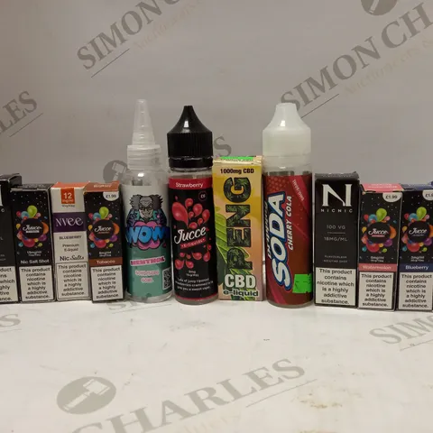 LOT OF APPROX 30 ASSORTED E-CIGARETTE LIQUIDS IN VARIOUS STRENGTHS AND FLAVOURS 