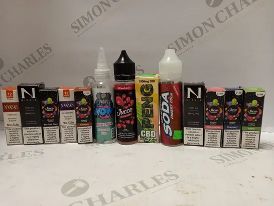 LOT OF APPROX 30 ASSORTED E-CIGARETTE LIQUIDS IN VARIOUS STRENGTHS AND FLAVOURS 