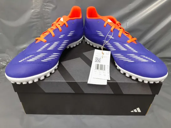 BOXED PAIR OF ADIDAS PREDATOR CLUB TF SHOES IN BLUE/WHITE/RED UK SIZE 10.5