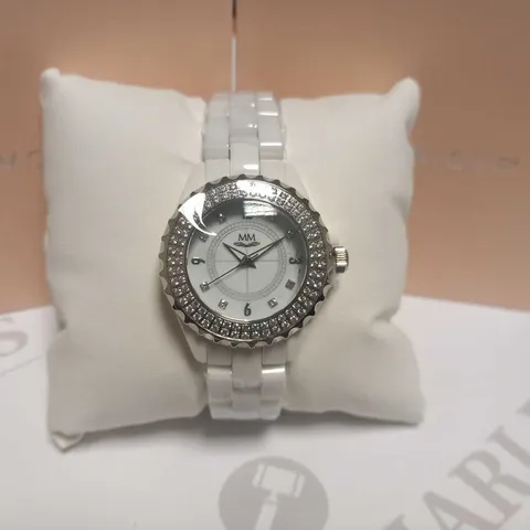 5 BRAND NEW BOXED DIAMONIQUE CERAMIC WATCH WHITE WITH MICHELLE MONE BOX WHITE CUBIC ZIRCONIA ON BEZEL AND DIAL