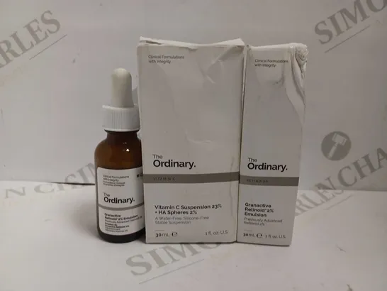 3 THE ORDINARY ITEMS INCLUDING GRANACTIVE EMULSION (30ML), VITAMIN C SUSPENSION (30ML)