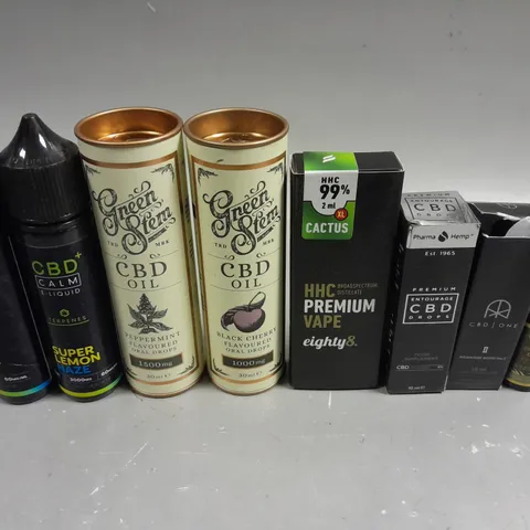 8 X ASSORTED CBD PRODUCTS TO INCLUDE OILS & E-LIQUIDS 