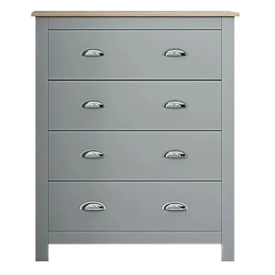 BOXED ARRAS WESTBURY 4 DRAWER CHEST GREY ON OAK (1 BOX)